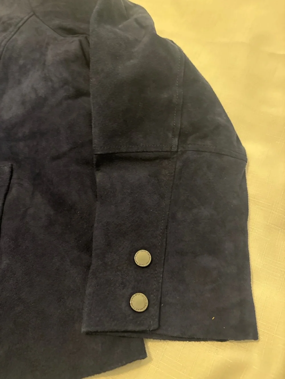 Isaac Mizrahi Navy Suede Leather Floral Lined Moto Jacket Silver Accents NWT - Picture 8 of 11